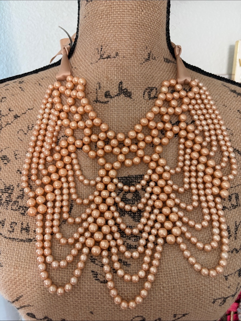Banana Republic Peach Multi-Strand Pearl Bib Necklace